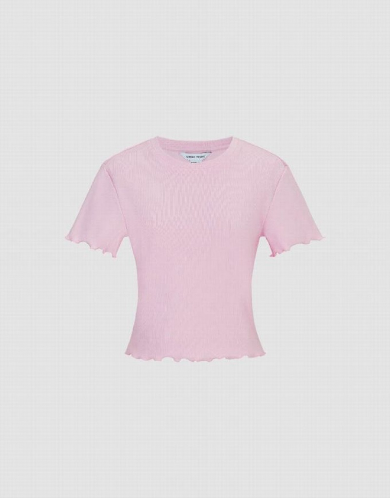 Urban Revivo Basic Crew Neck Skinny Women's T-Shirts Pink | PKJLAEO-86