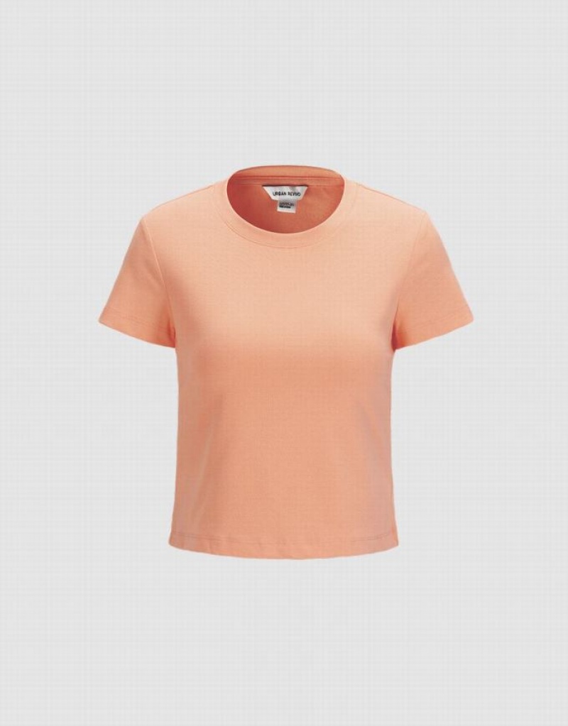 Urban Revivo Basic Fitted Women\'s T-Shirts Coral | RZCWDUY-16