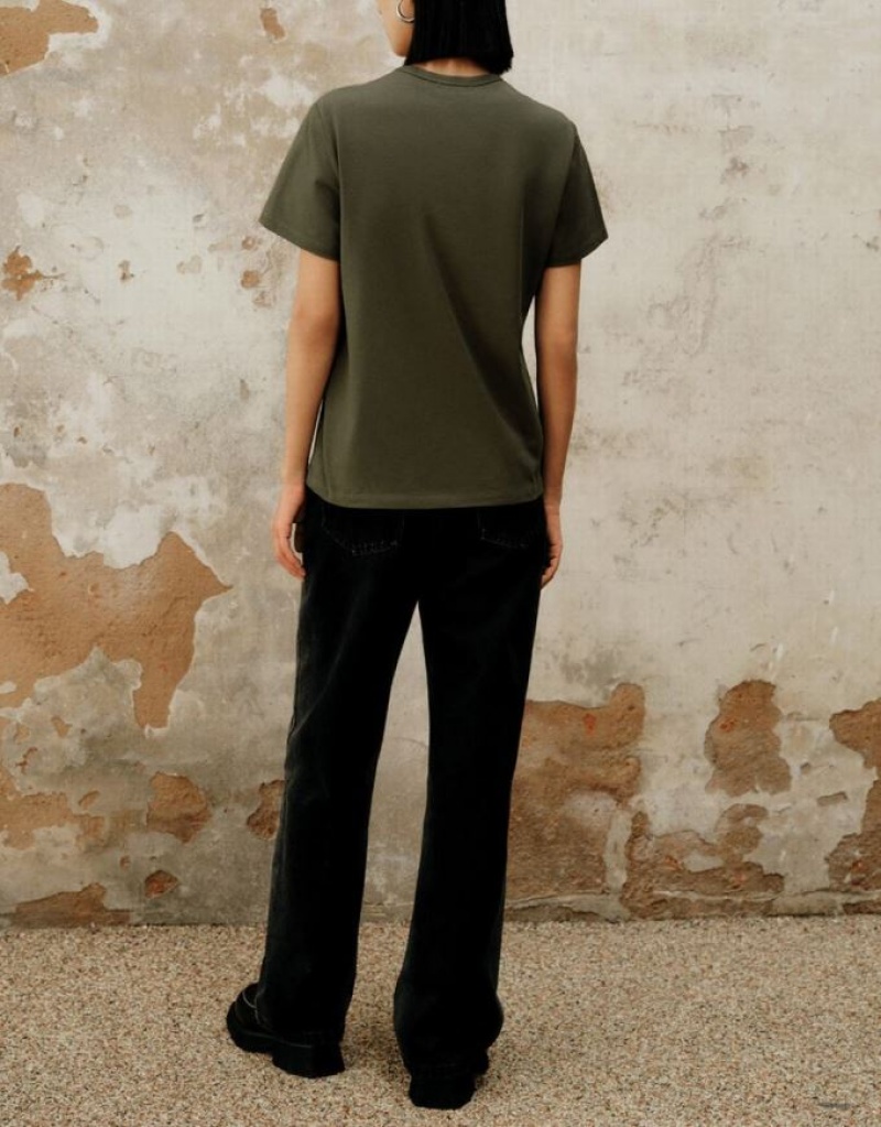 Urban Revivo Basic Regular Women's T-Shirts Olive | SQMVZPG-78