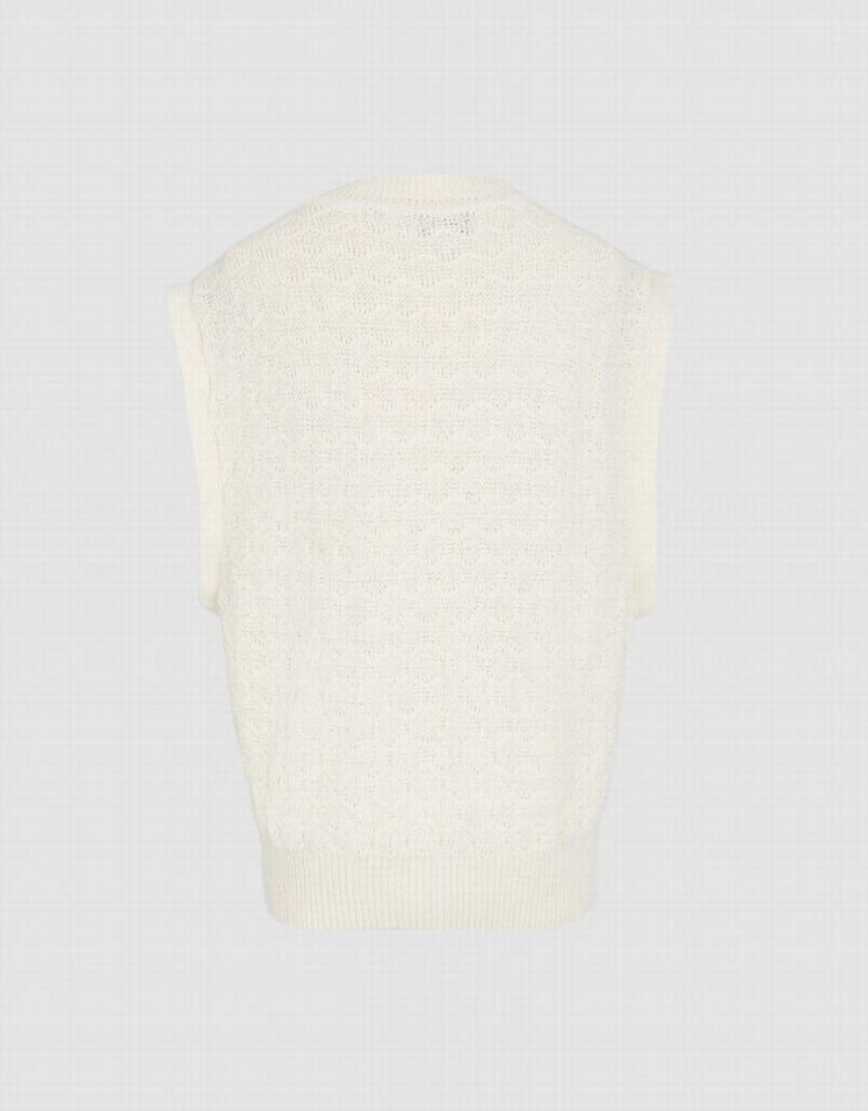 Urban Revivo Beaded Women's Sweater Vest White | UOYRKPW-68