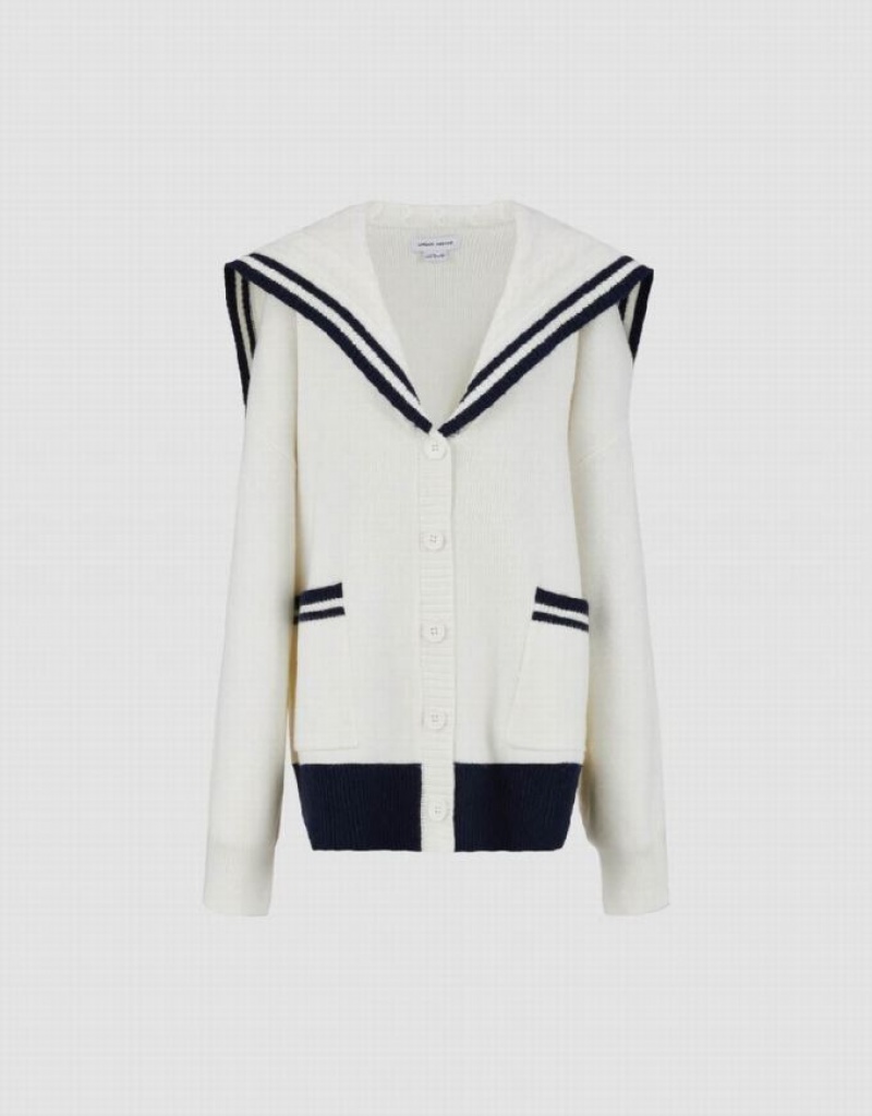 Urban Revivo Bow Neck Knitted Women's Cardigan White | ELRYSDP-32