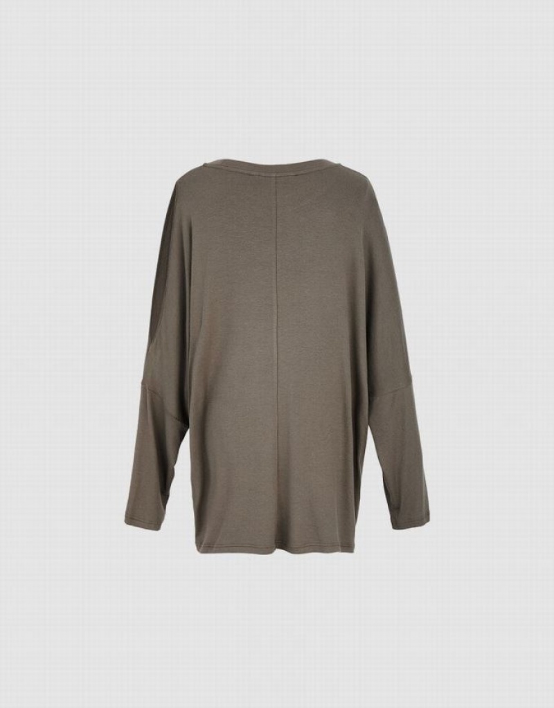 Urban Revivo Boxy Long Sleeve Women's T-Shirts Brown | AOTJSHU-80