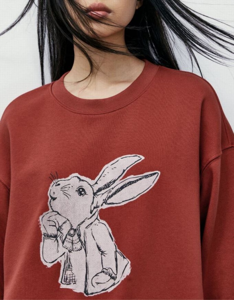 Urban Revivo Bunny Print Women's Sweatshirts Red | OLFTVCR-70