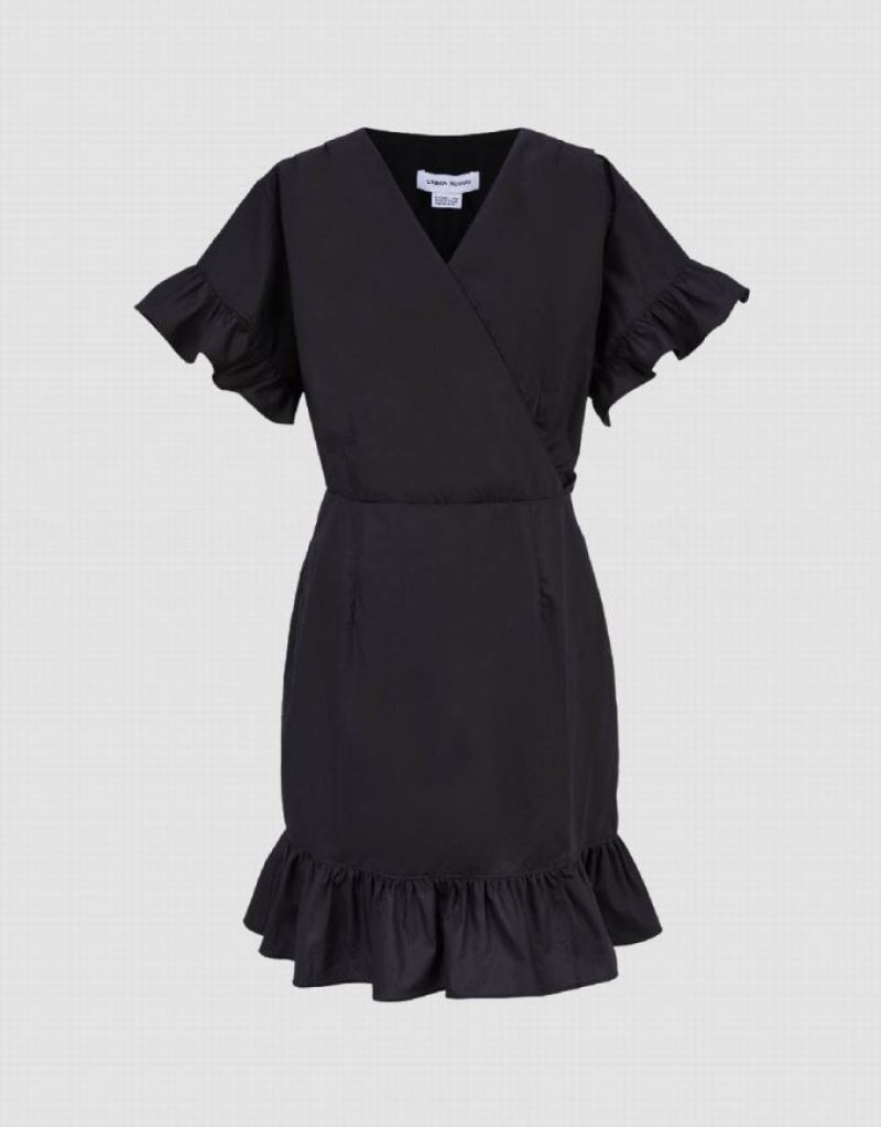 Urban Revivo Butterfly Sleeve V-Neck Skater Women's Short Dress Black | DGUBFWM-49