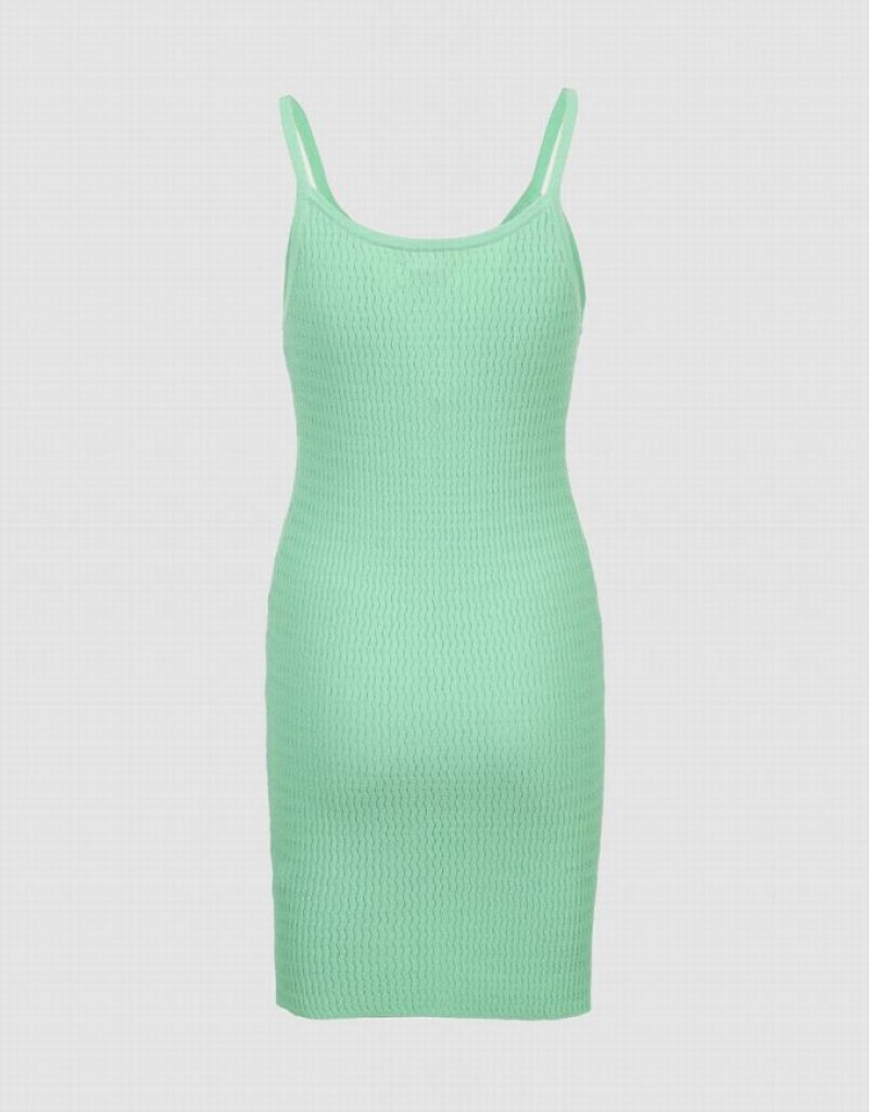 Urban Revivo Button Front Ribbed Cami Women's Knitted Dress Green | NQLMJYS-65