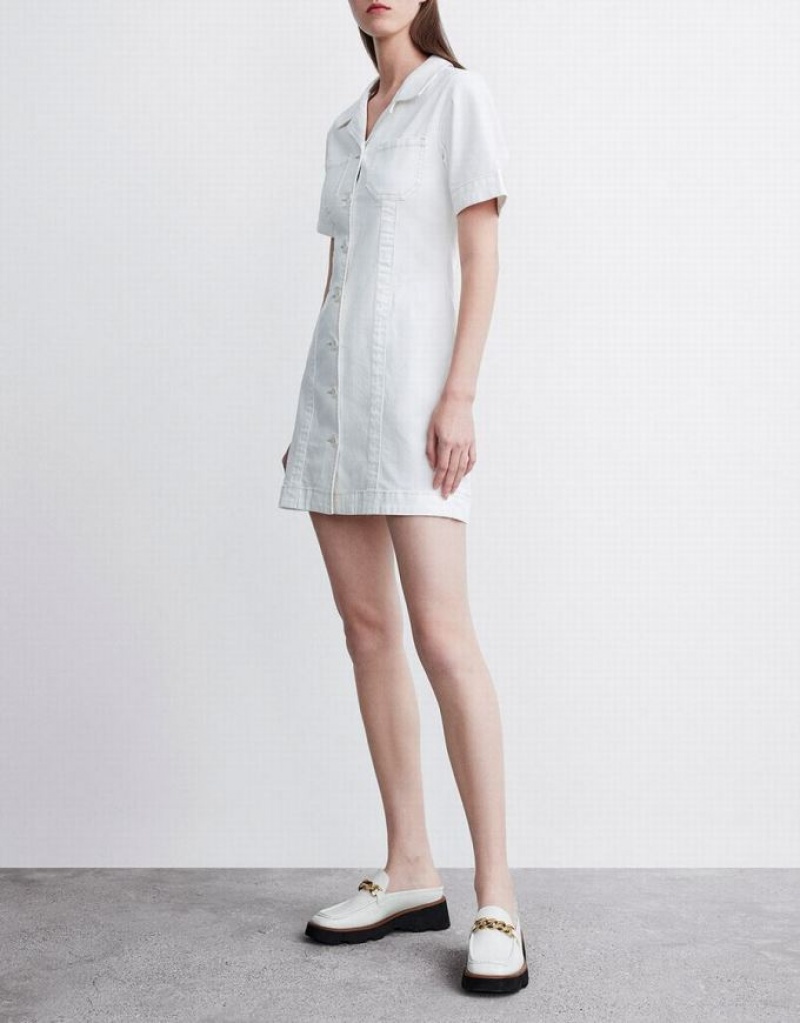 Urban Revivo Button Front Women's Denim Dress White | PISZWRT-16