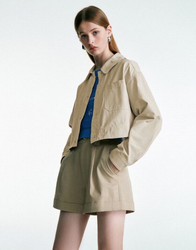 Urban Revivo Button Up A-Line Women's Coats Khaki | MEXNZHI-18