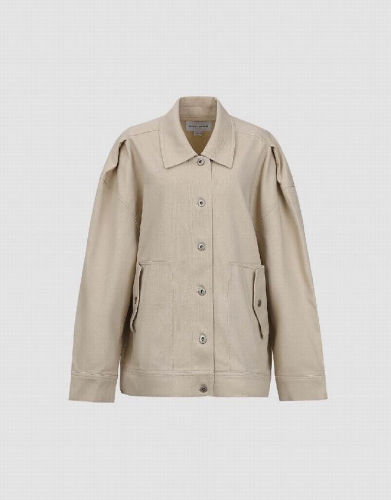 Urban Revivo Button Up A-Line Women's Jacket Khaki | HQKYELD-51