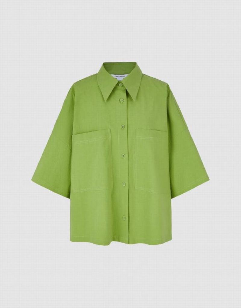 Urban Revivo Button Up A-Line Women's Shirts Green | GUJNTMR-23