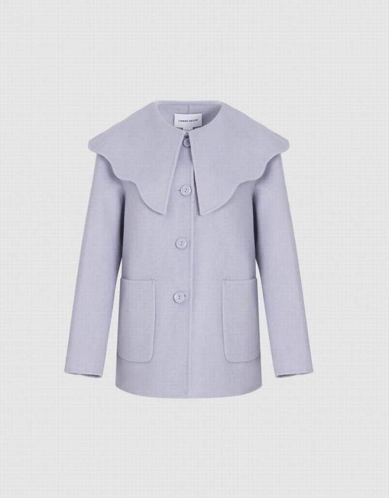 Urban Revivo Button Up A-Line Woolen Women's Coats Blue | YIOWDHG-03