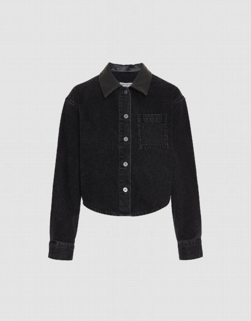 Urban Revivo Button Up Denim Women's Shirts Black | FEUYZBI-63