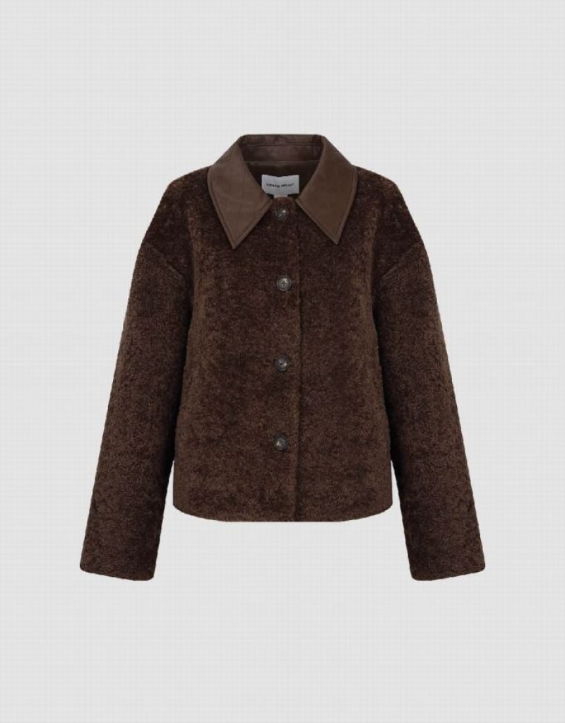 Urban Revivo Button Up Furry Women's Coats Brown | MLNXQTI-59