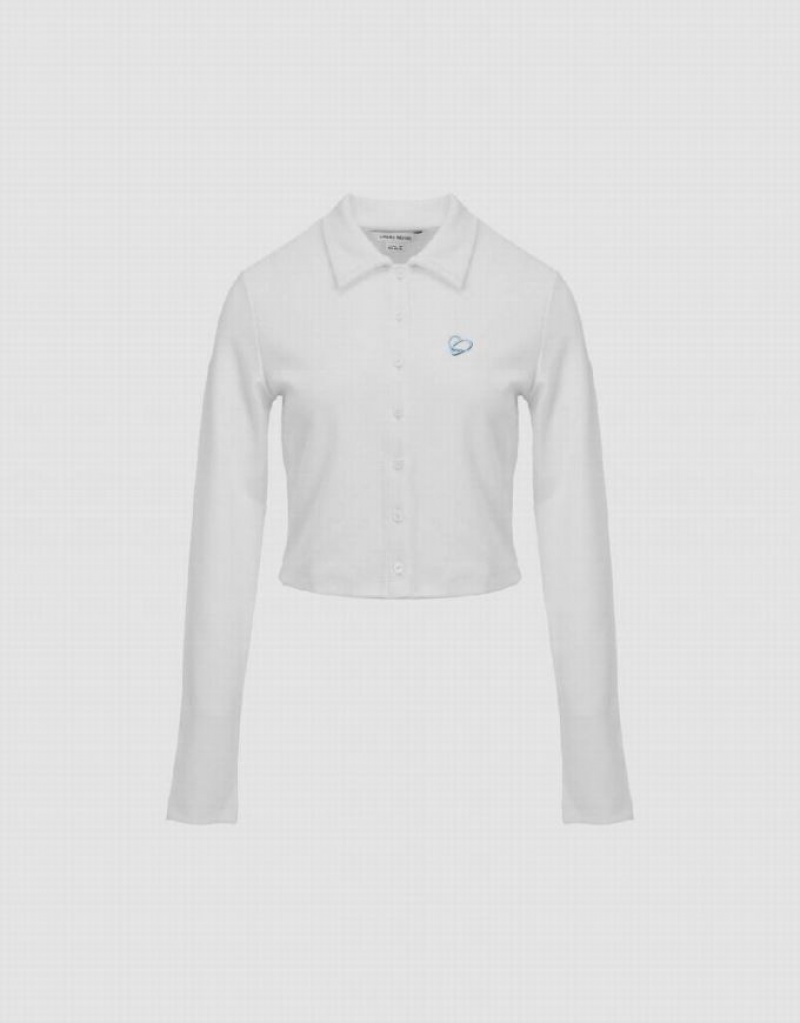 Urban Revivo Button Up Knitted With Collar Women's T-Shirts White | EMUVIZC-87