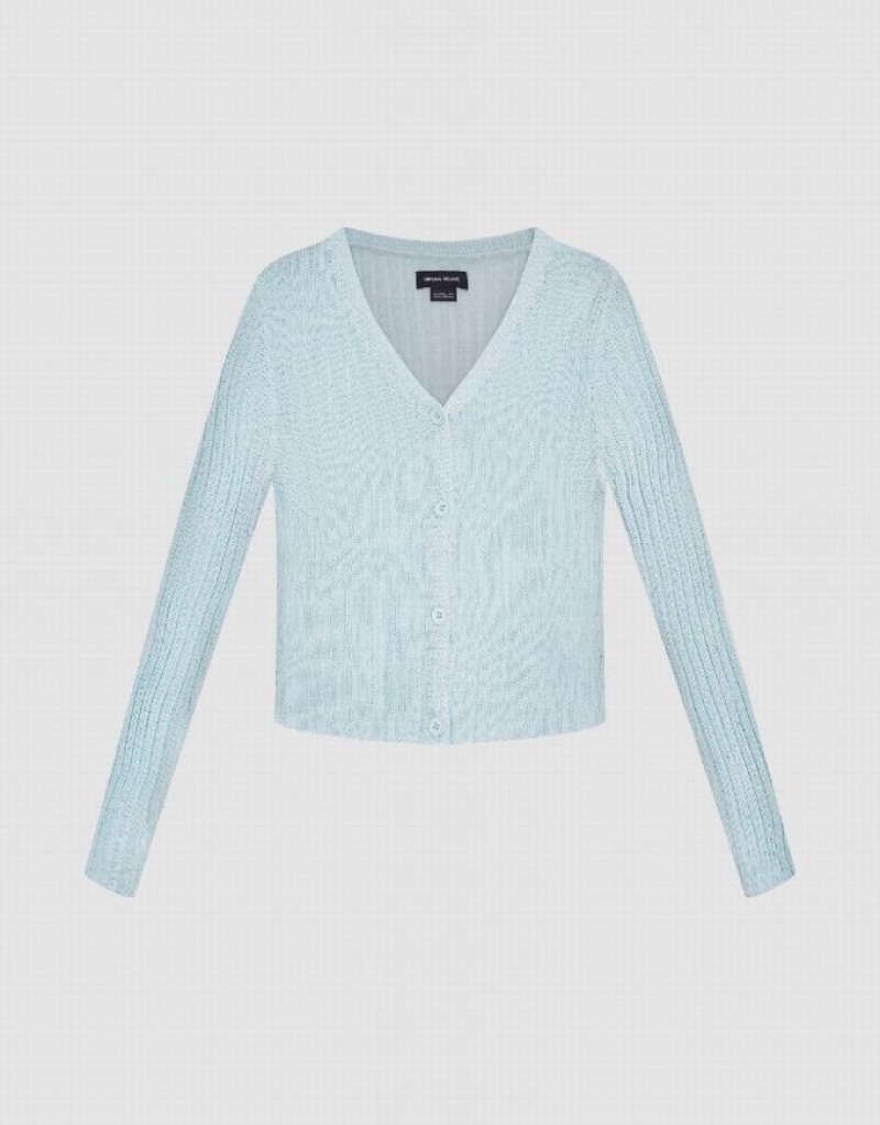 Urban Revivo Button Up Knitted Women's Cardigan Blue | SOVFCKA-07