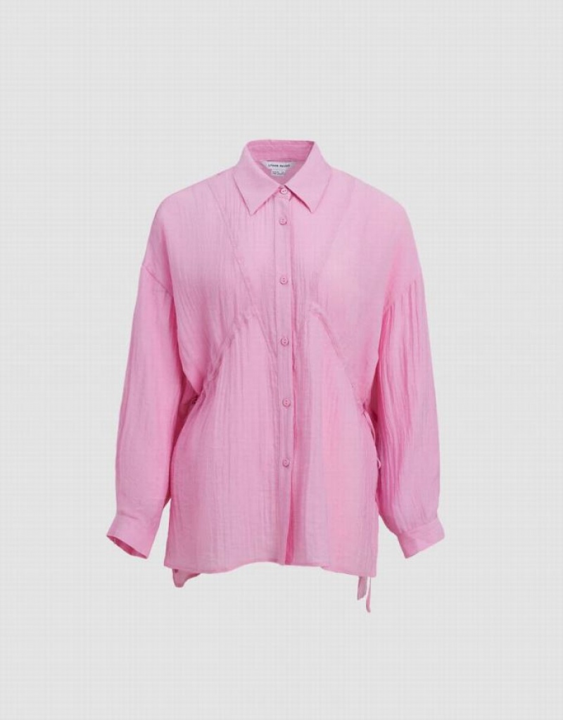 Urban Revivo Button Up Loose A-Line Women's Shirts Pink | RKWSJFT-68