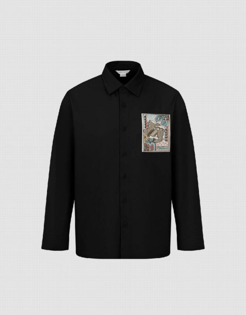 Urban Revivo Button Up Loose Men's Shirts Black | QRPYTVW-42