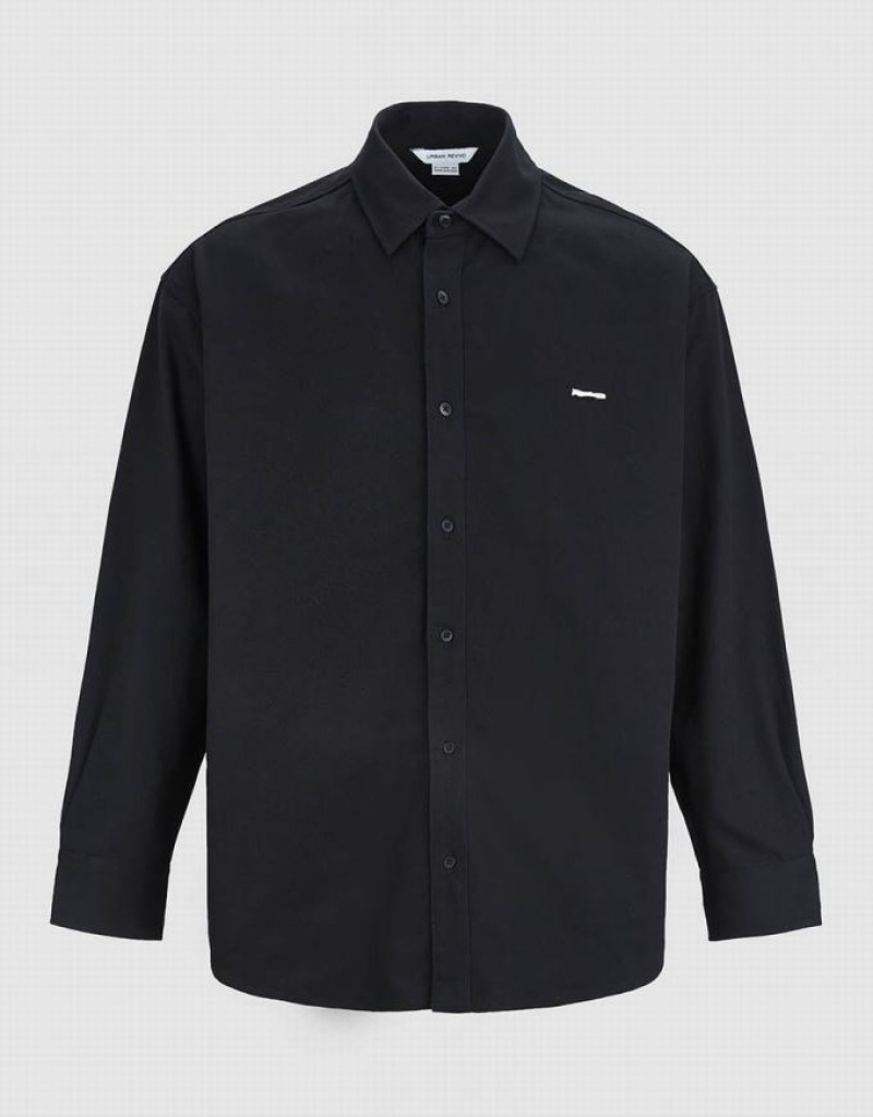 Urban Revivo Button Up Loose Men's Shirts Black | TYUIEQH-74