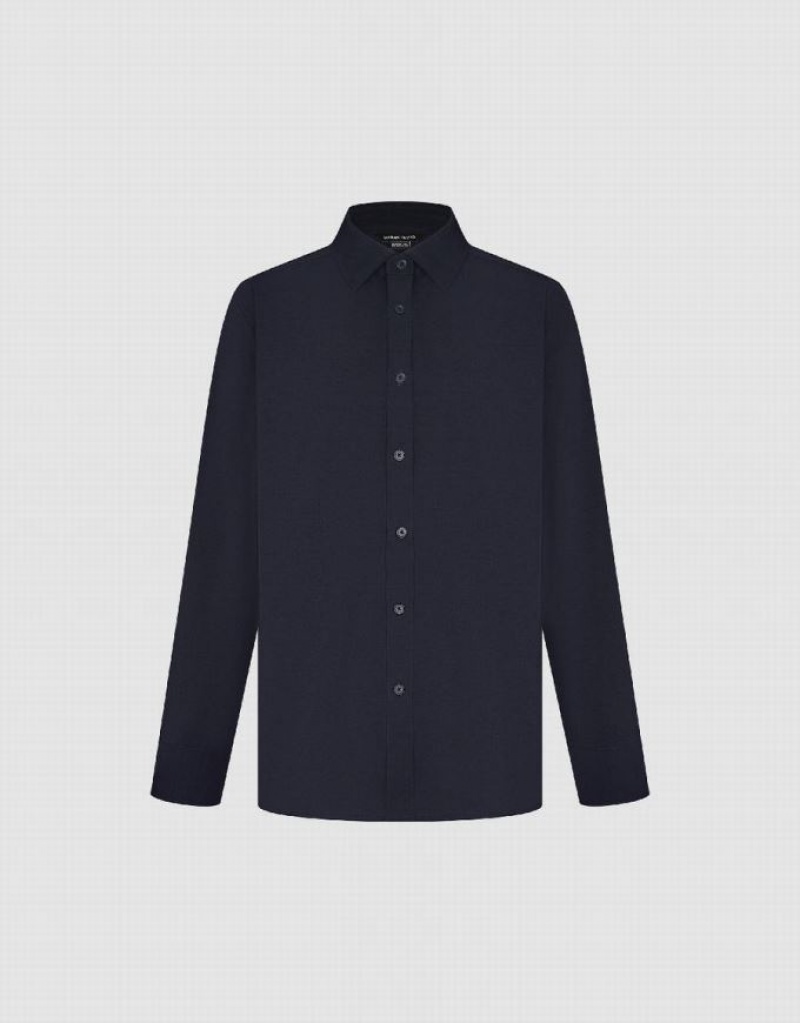 Urban Revivo Button Up Loose Men's Shirts Blue | VABPTYM-05