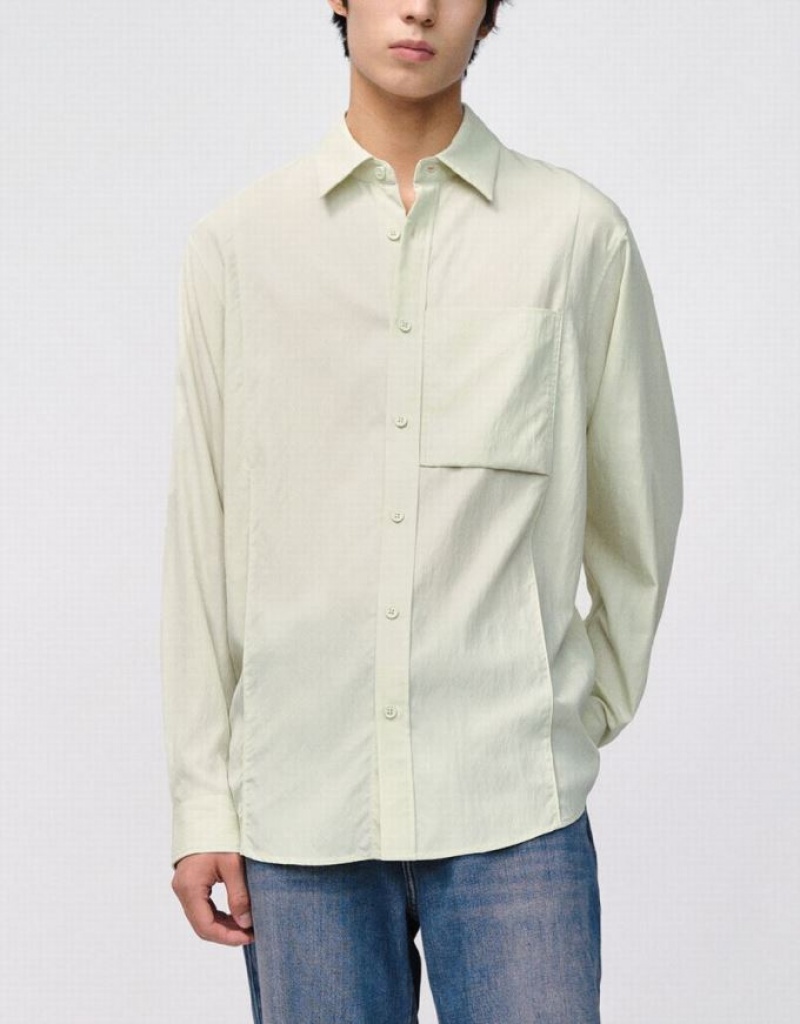 Urban Revivo Button Up Loose Men's Shirts Green | YWPZSKD-13