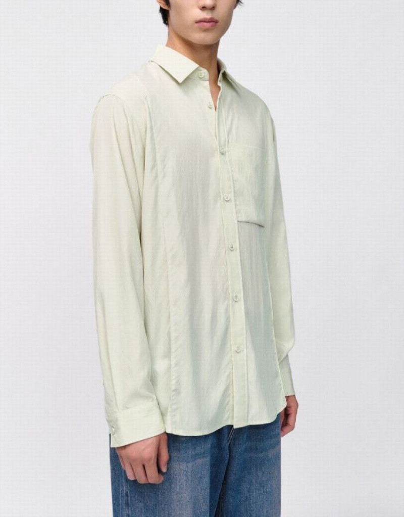 Urban Revivo Button Up Loose Men's Shirts Green | YWPZSKD-13