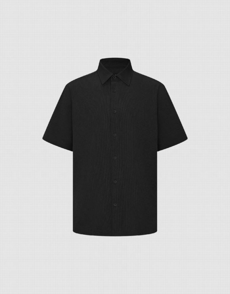 Urban Revivo Button Up Loose Men\'s Shirts Black | CJGTPZH-84