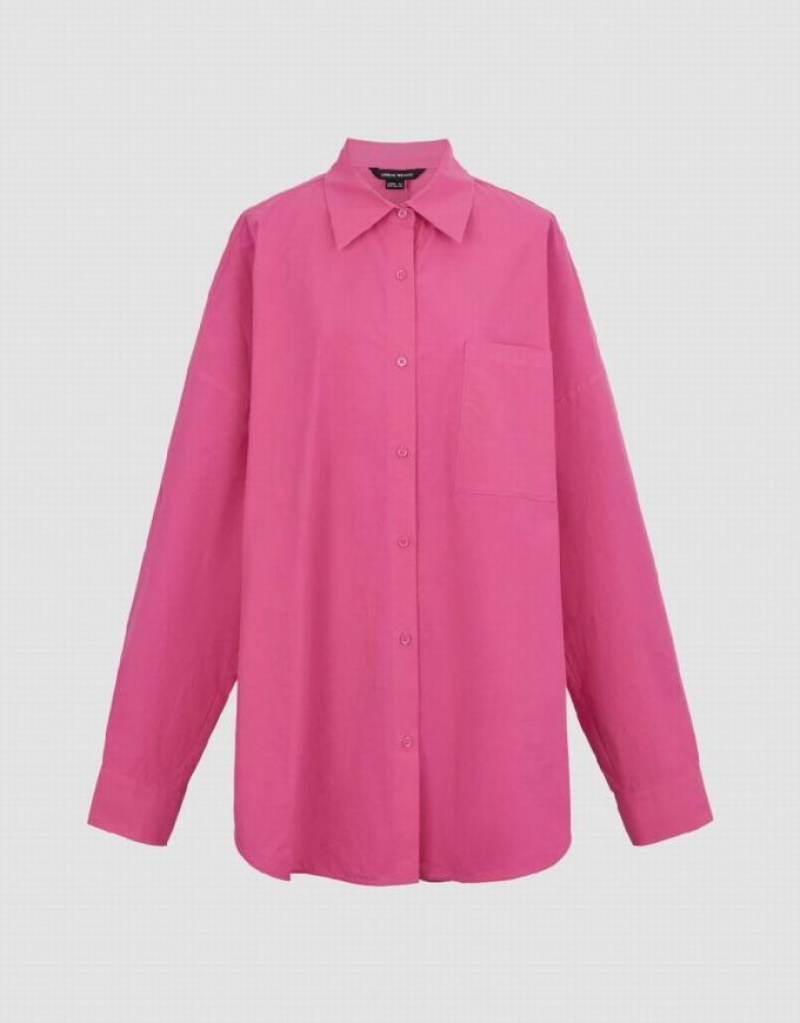 Urban Revivo Button Up Loose Women's Shirts Pink | MIJEDUL-26