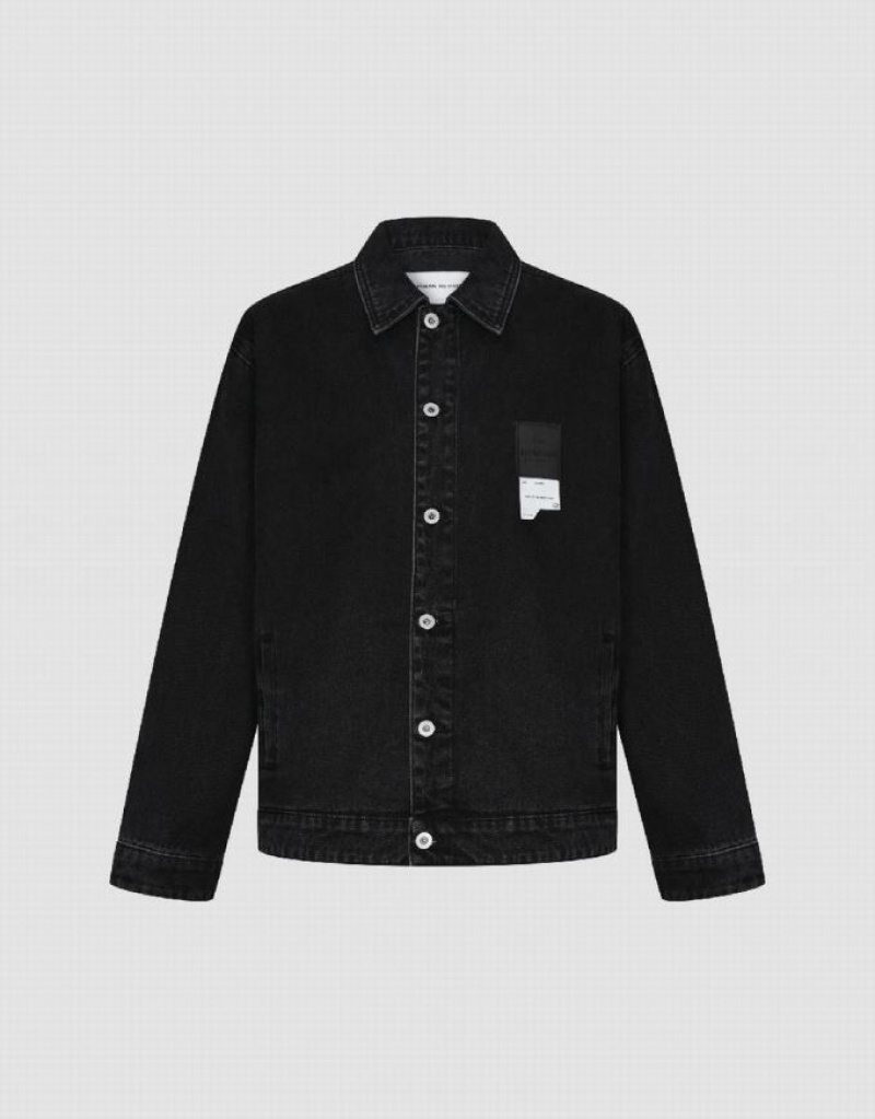 Urban Revivo Button Up Men's Denim Jackets Black | HFMJRDO-39