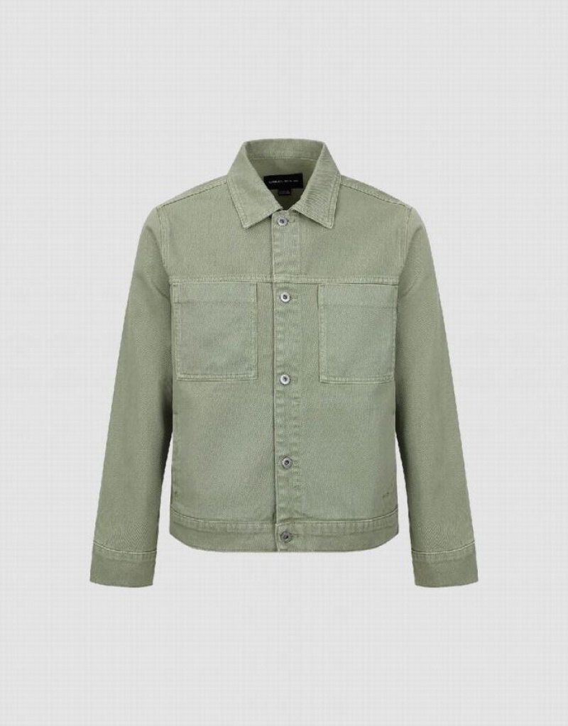 Urban Revivo Button Up Men's Denim Jackets Green | XCIWOYU-96