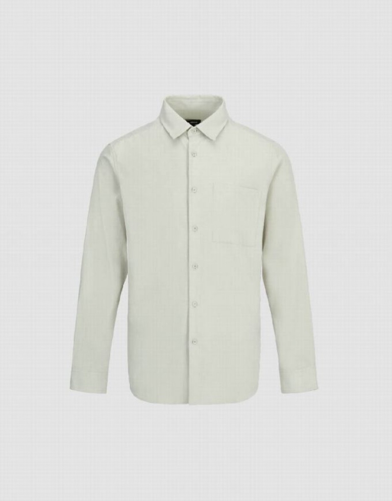 Urban Revivo Button Up Men's Shirts Khaki | NSJXDBU-84