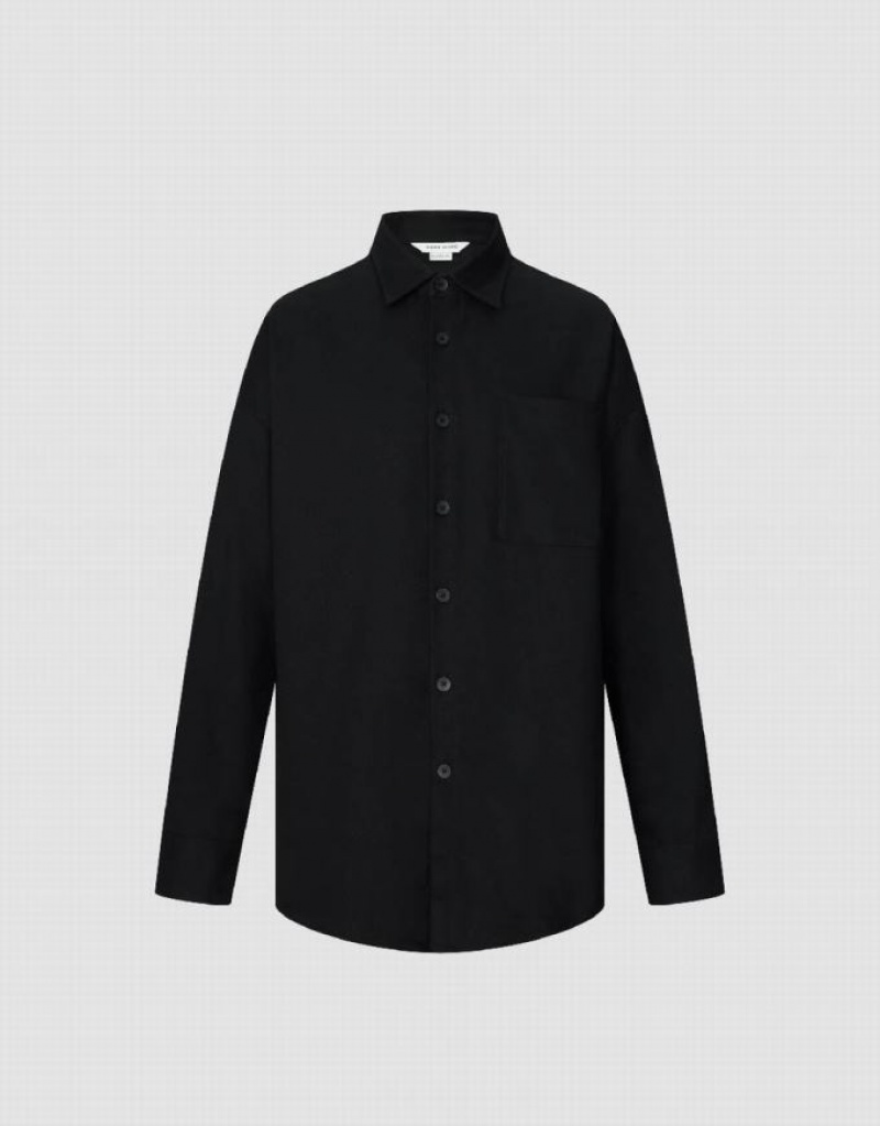 Urban Revivo Button Up Oversized Men\'s Shirts Black | LUFZIMD-73