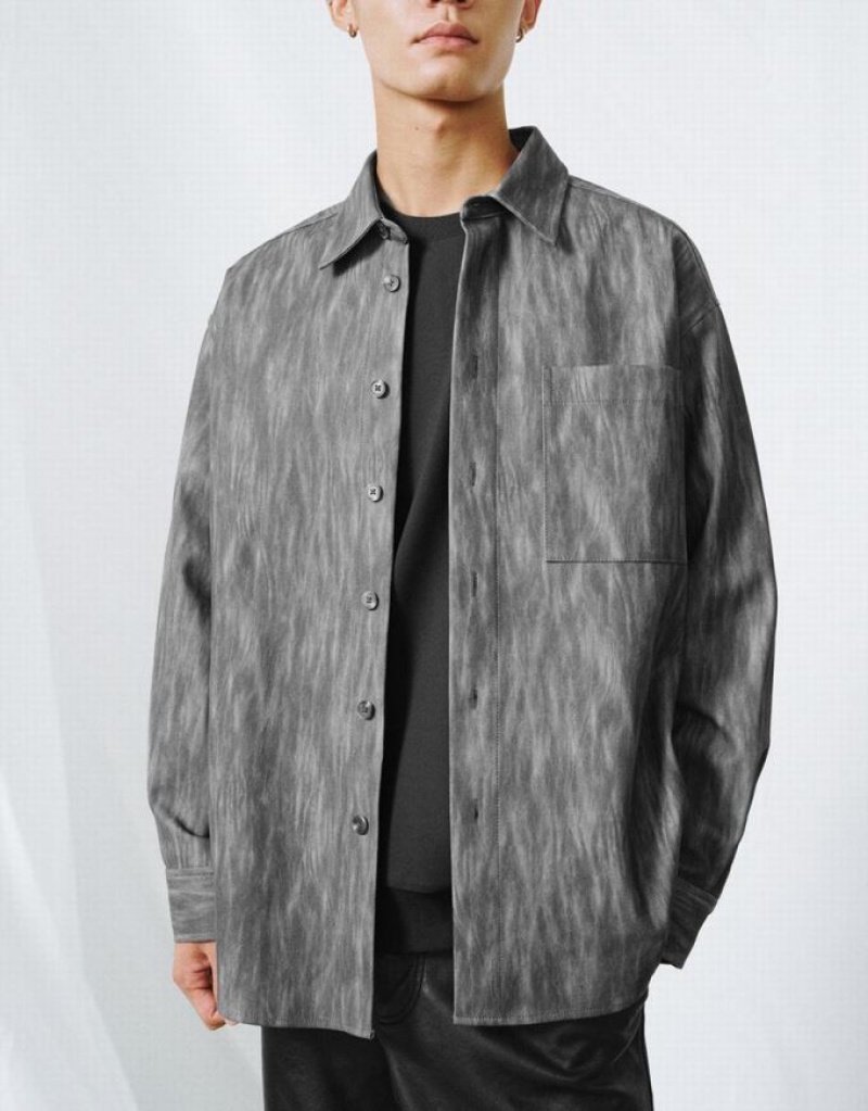 Urban Revivo Button Up Printed Men's Shirts Grey | LJATQPU-76