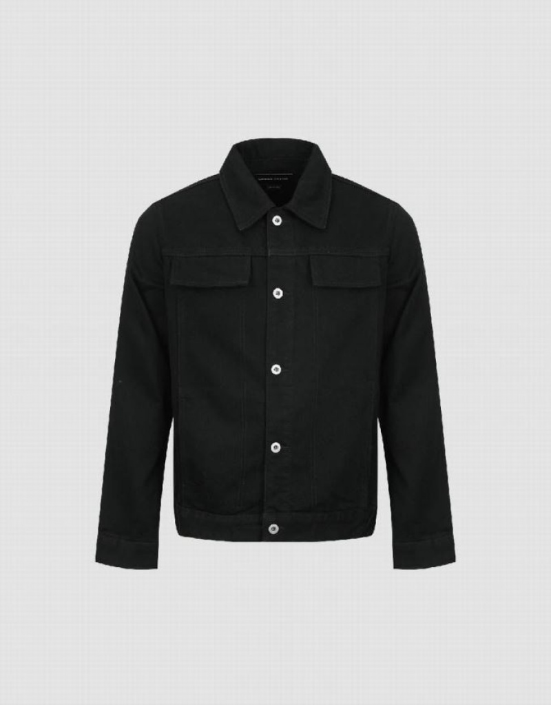 Urban Revivo Button Up Straight Denim Men's Shirts Black | BMDTPHV-86