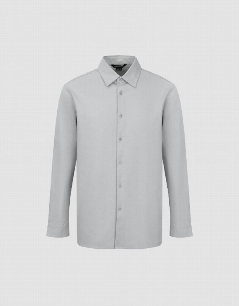 Urban Revivo Button Up Straight Knitted Men's Shirts Grey | FYCIVPX-86