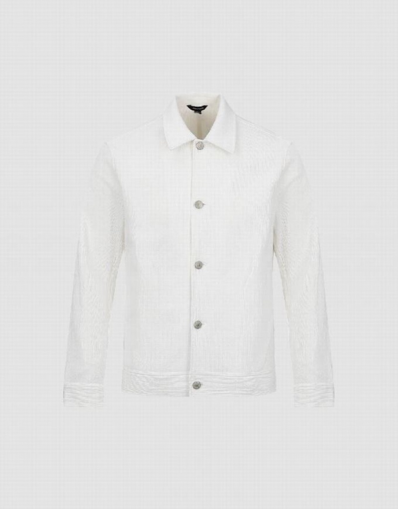 Urban Revivo Button Up Straight Men's Jacket White | JRSLAXG-34