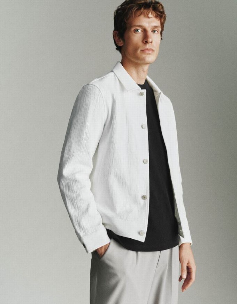 Urban Revivo Button Up Straight Men's Jacket White | JRSLAXG-34