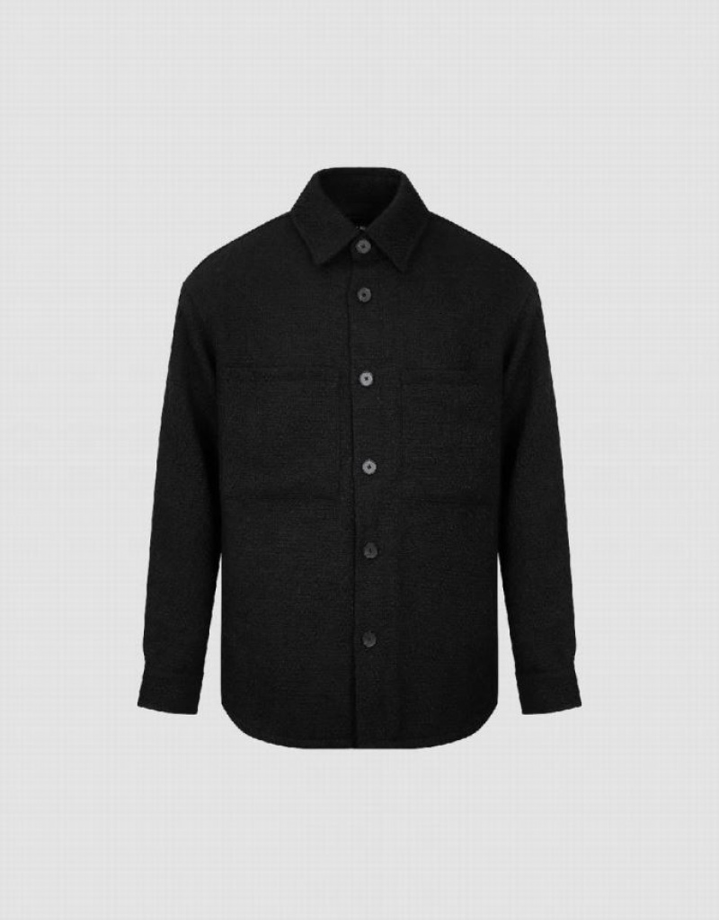 Urban Revivo Button Up Straight Men's Jacket Black | ESTMACG-92