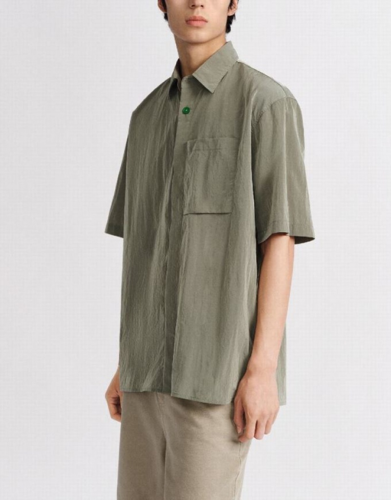 Urban Revivo Button Up Straight Men's Shirts Green | XDNPIEY-12