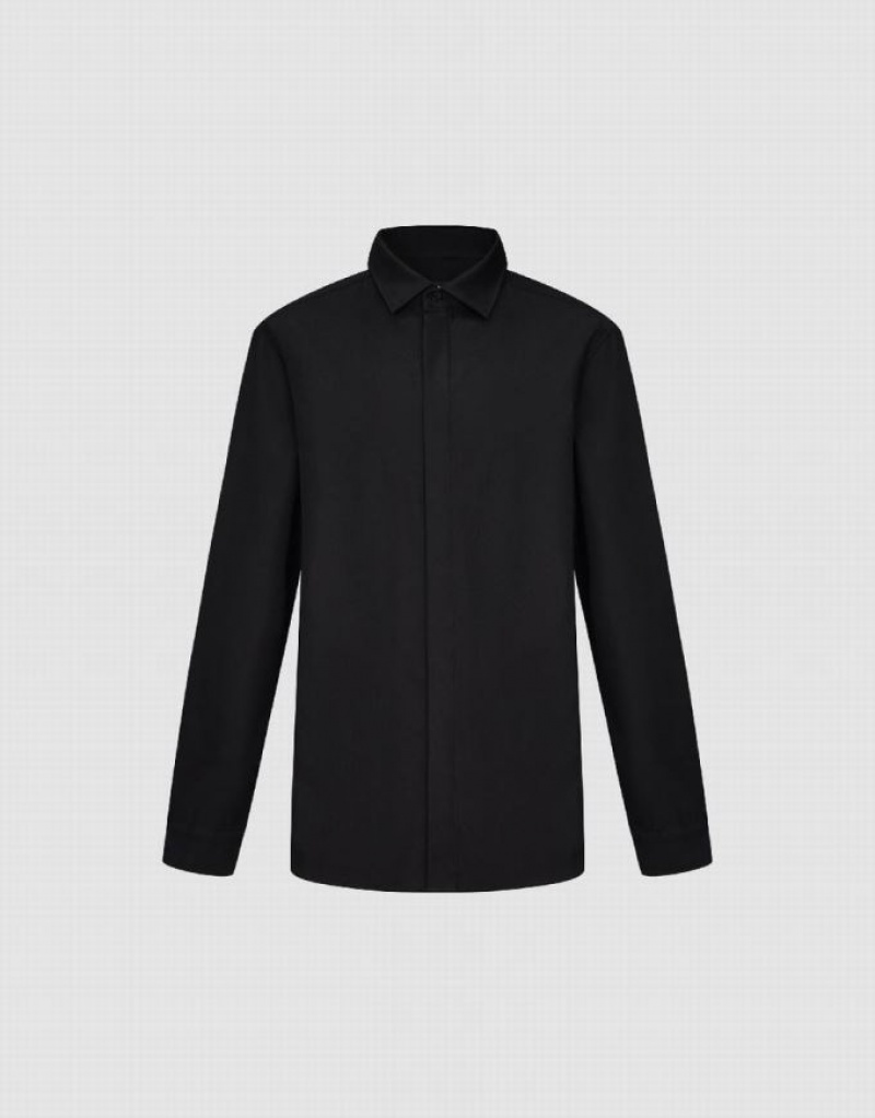 Urban Revivo Button Up Straight Men's Shirts Black | LDZKOSF-07