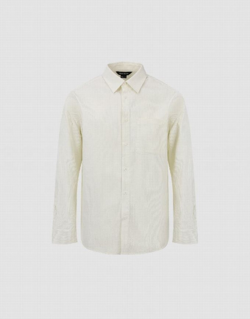 Urban Revivo Button Up Straight Men's Shirts White | HTFSZIP-97