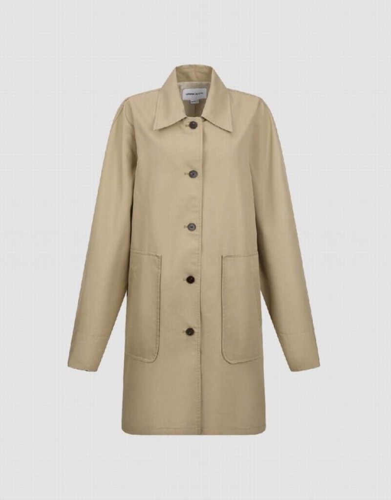 Urban Revivo Button Up Straight Women's Coats Khaki | ONAGMIF-46