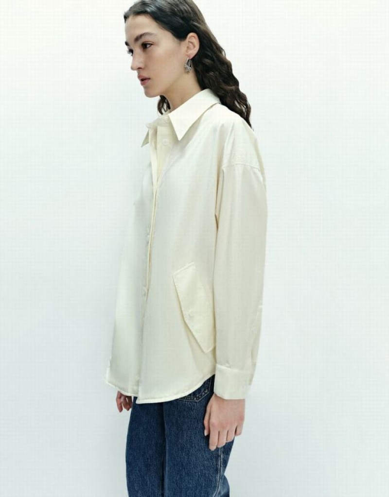 Urban Revivo Button Up Straight Women's Jacket White | BKZFULI-38