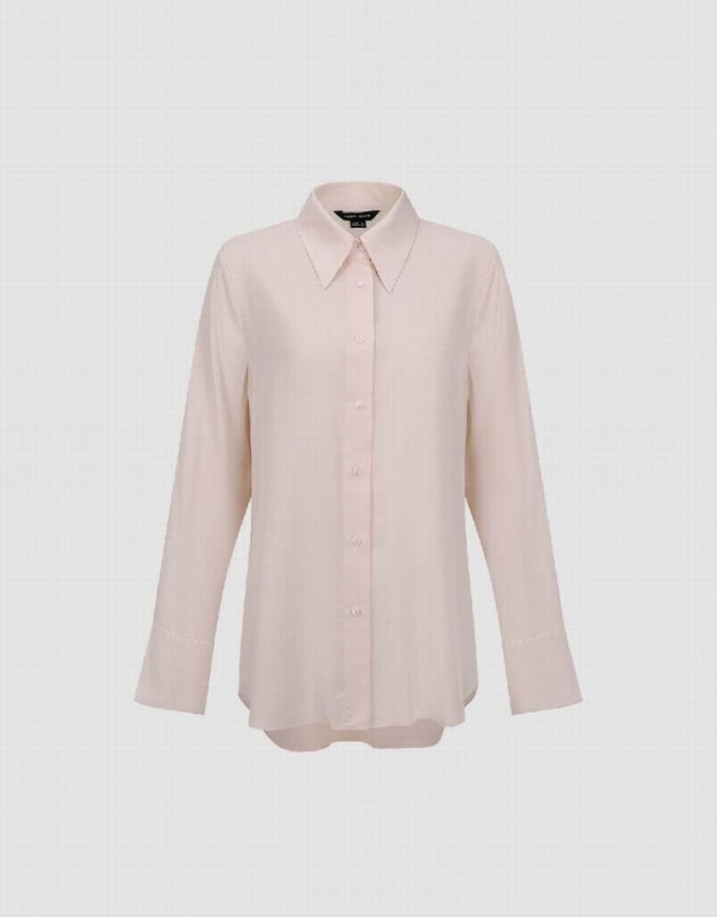 Urban Revivo Button Up Straight Women's Shirts Pink | OUSRDMG-93