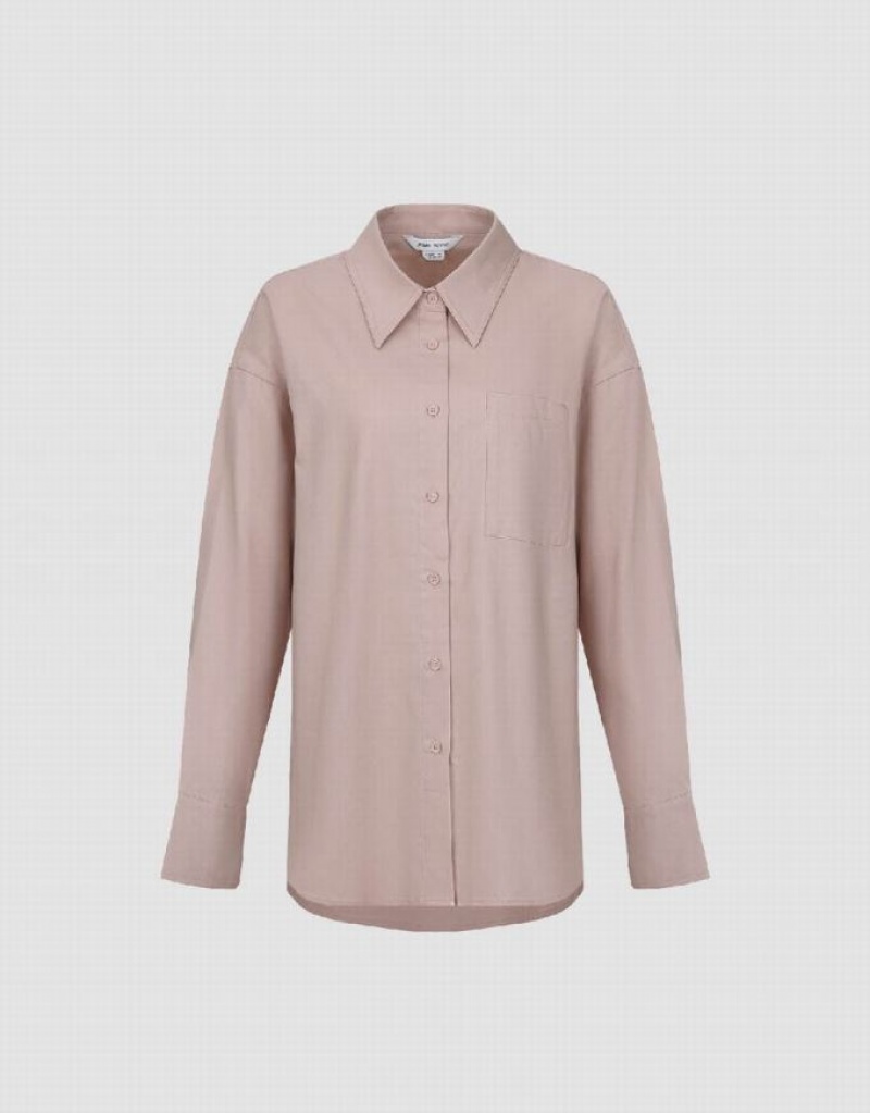 Urban Revivo Button Up Straight Women's Shirts Pink | VMFAQIO-26