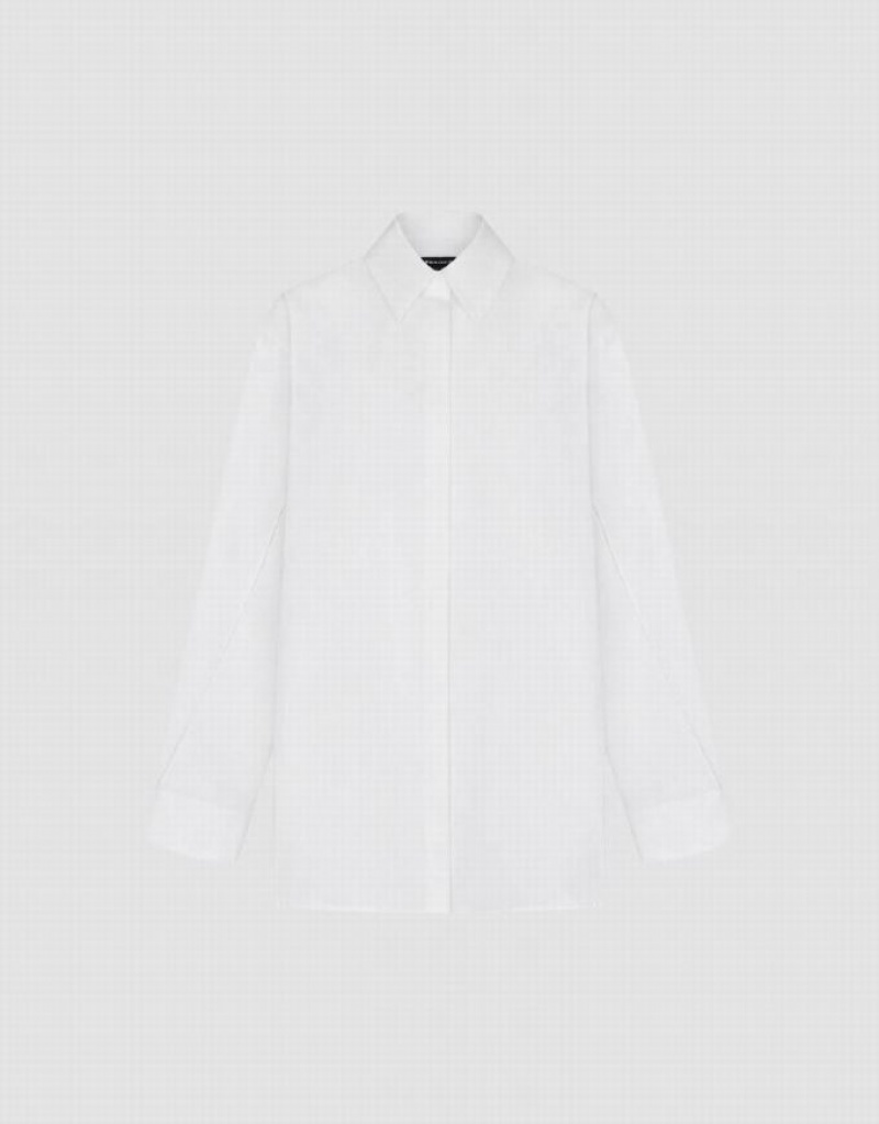 Urban Revivo Button Up Straight Women's Shirts White | OQYHALU-09