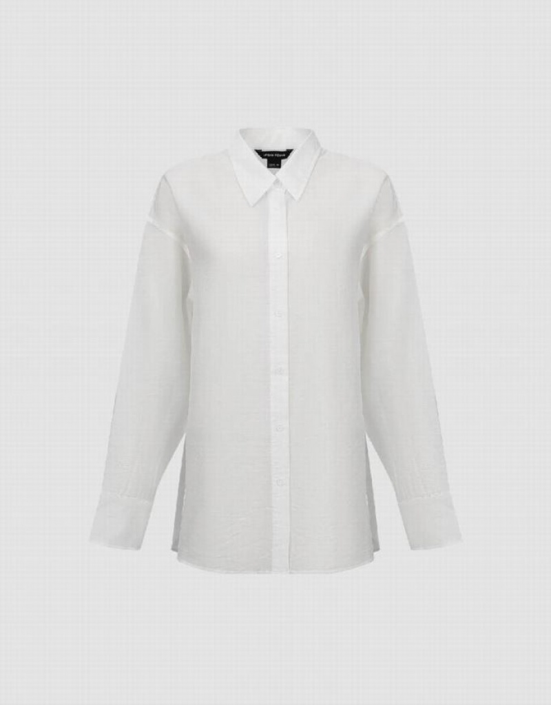 Urban Revivo Button Up Straight Women's Shirts White | JKLAQSC-84