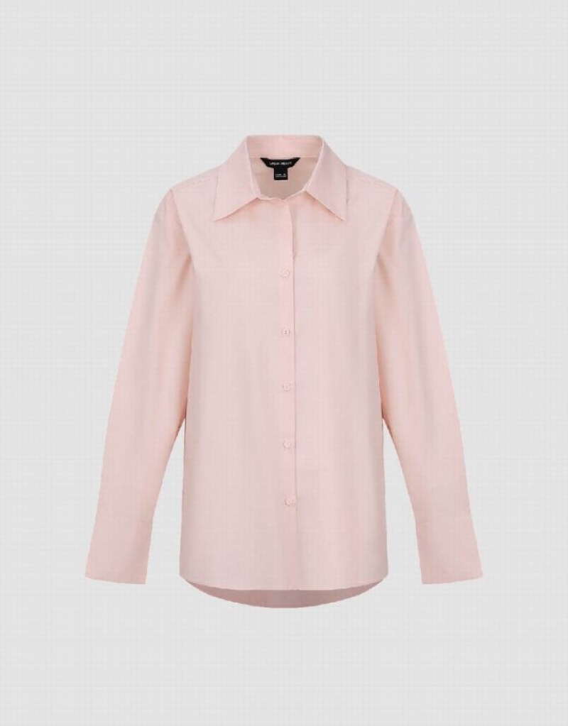 Urban Revivo Button Up Straight Women's Shirts Pink | JDVHRIL-83