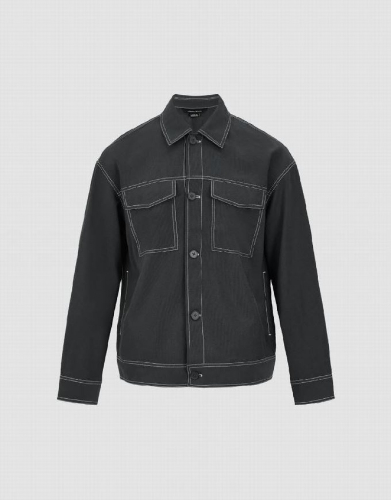 Urban Revivo Button Up Straigt Men's Jacket Dark Grey | BKSNVRA-18