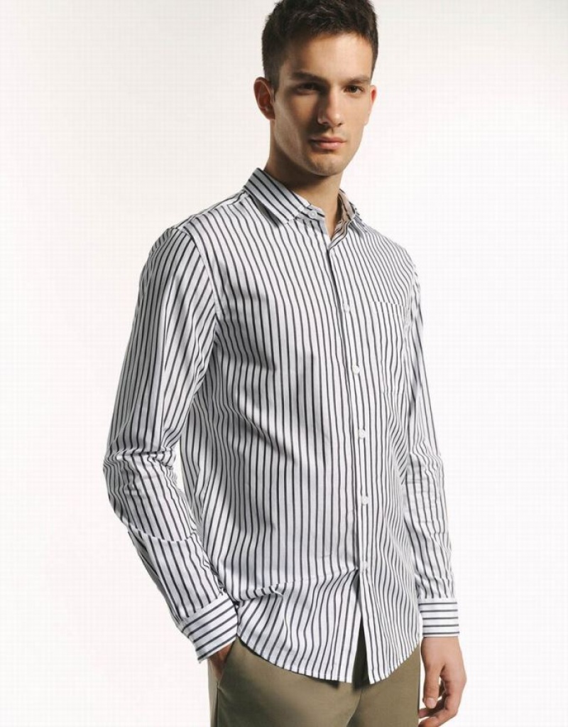 Urban Revivo Button Up Striped Men's Shirts Grey | BORYDVK-25