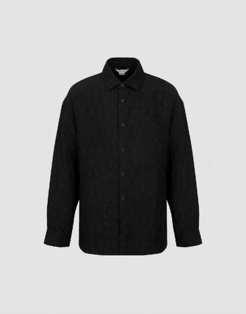 Urban Revivo Button Up Textured Loose Men's Shirts Black | UJBIKWG-76