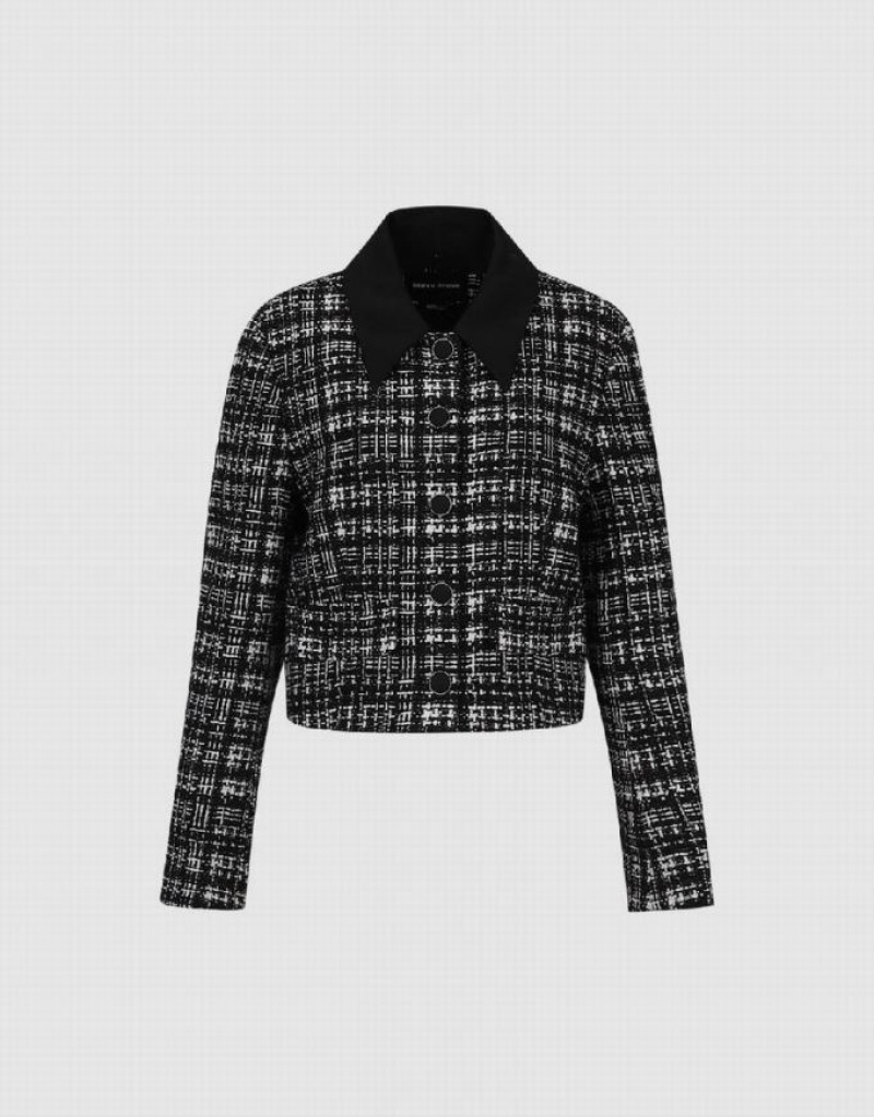 Urban Revivo Button Up Tweed Women's Jacket Black | MIYONXQ-86